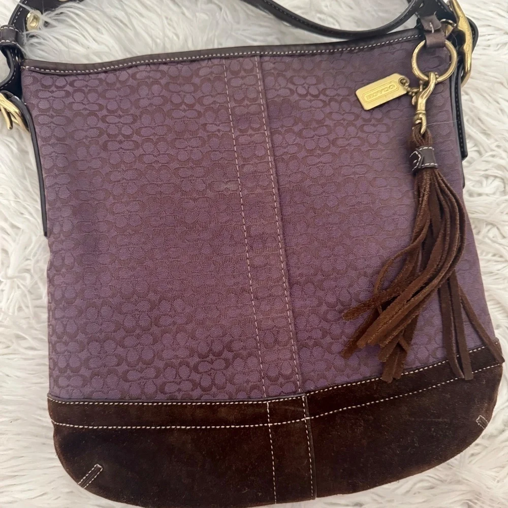 💜 Y2K Vintage Coach Purple Signature Jacquard Crossbody F10417 💜